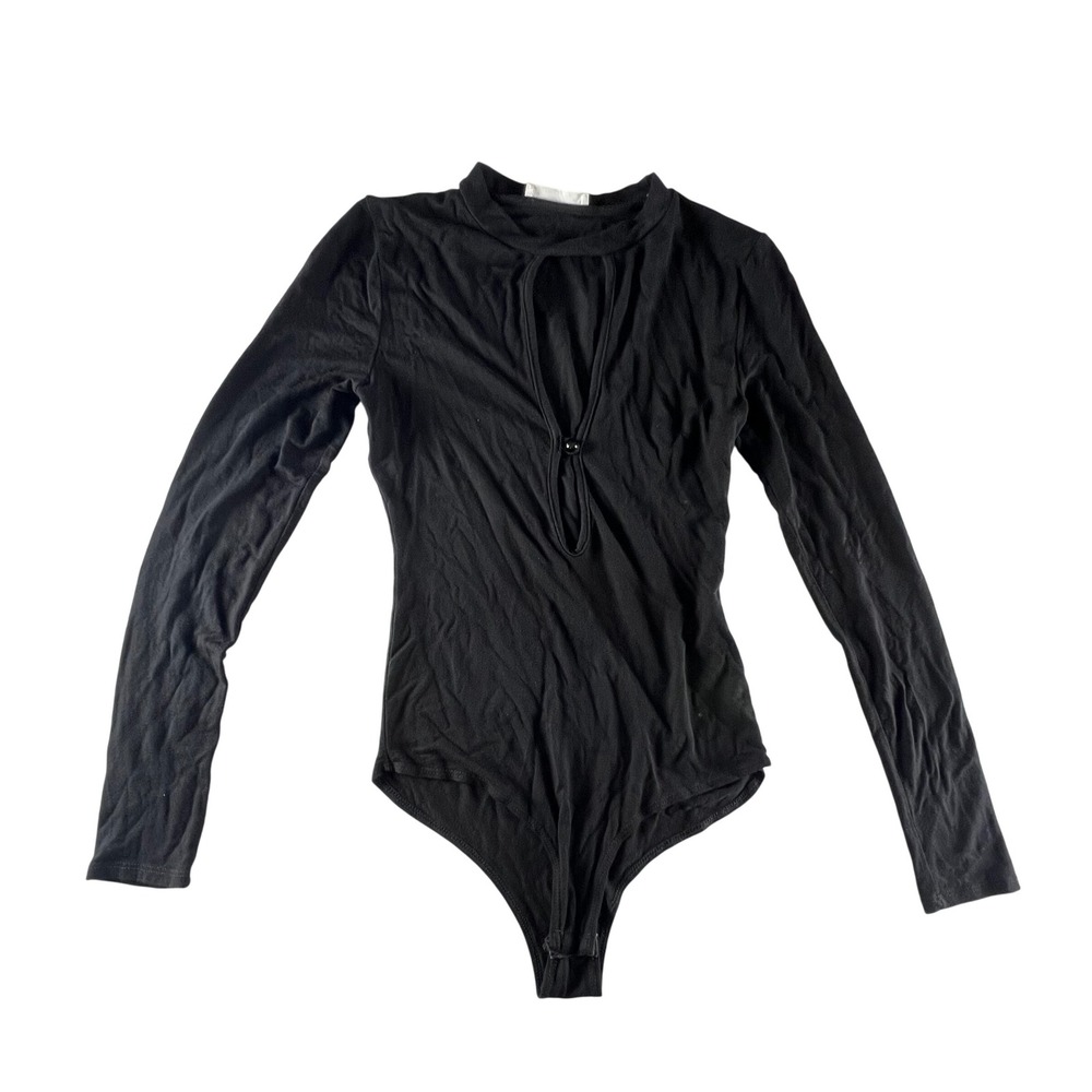 STELLA LUCE Black Long Sleeve Cutout Button Neck Bodysuit Size S‎